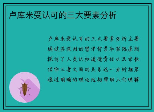 卢库米受认可的三大要素分析 卢库米受认可的三大要素分析